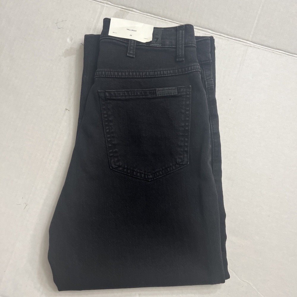 NEW 7 For All Mankind Tall Boot Distressed Destroyed Black Bootcut Jean Sz 25